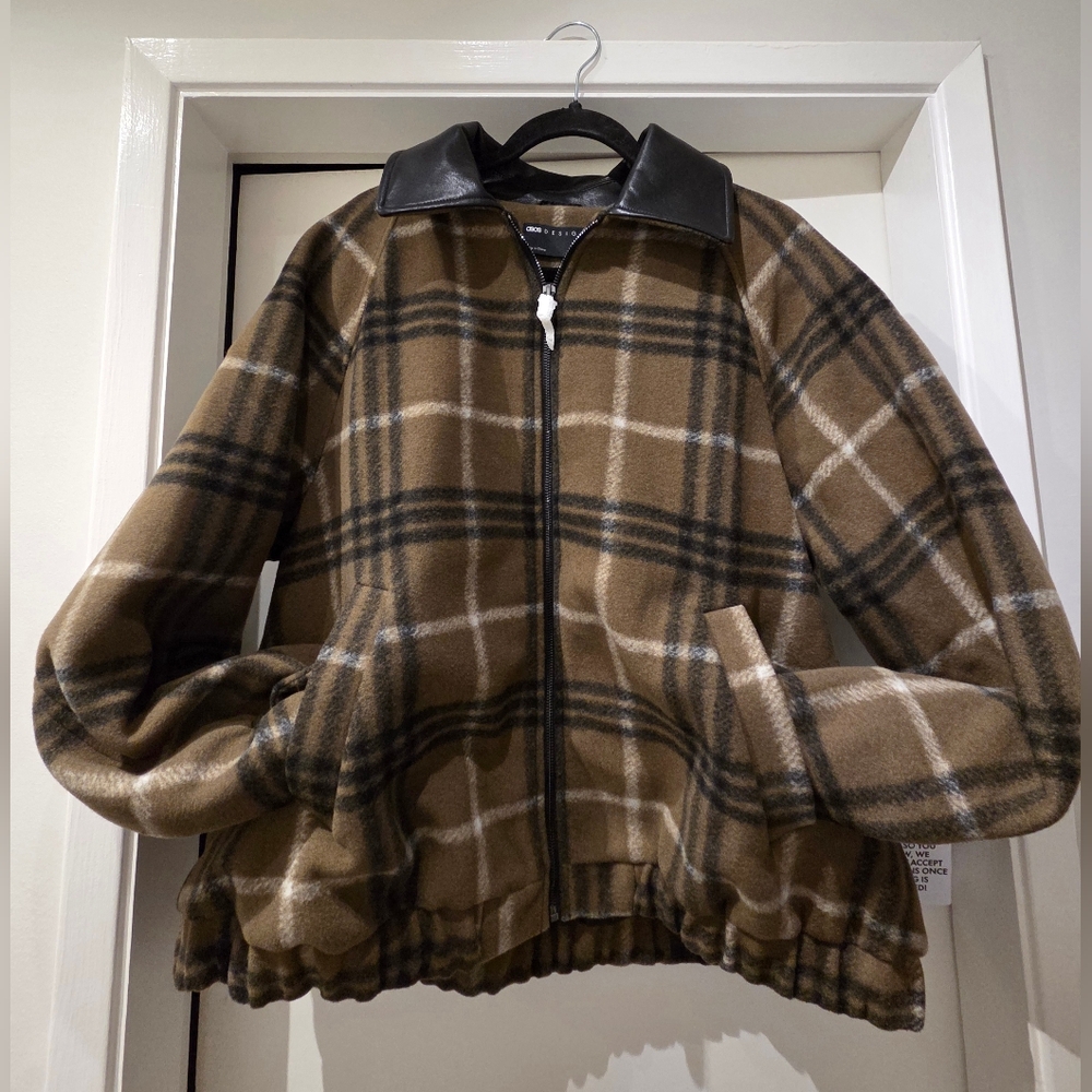 ASOS Design Bomber Jacket, Khaki Check, Size US M